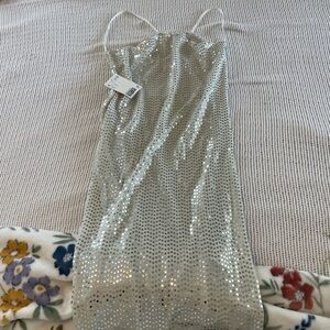 Silver Sequin Slip Dress